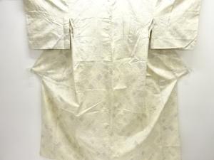 アンティーク　菱に花模様織出し十日町紬単衣着物